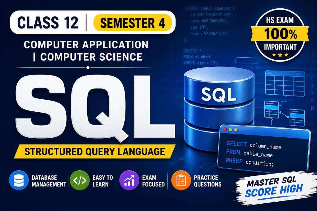 SQL || Class 12 Semester 4 || Unit 2 || Computer Application || Unit 1 || Computer Science || HS EXAM