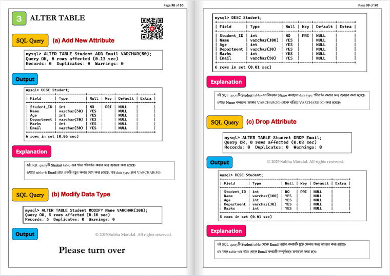 E-book preview — MySQL ALTER TABLE queries with outputs and explanations