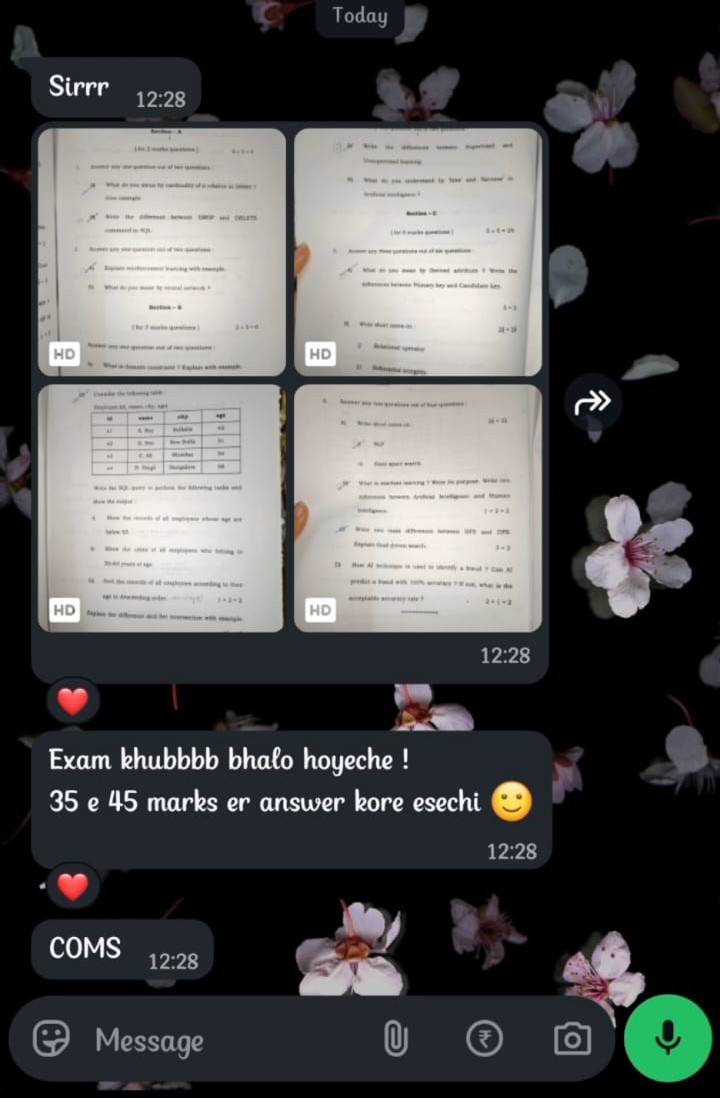 Student feedback message 33